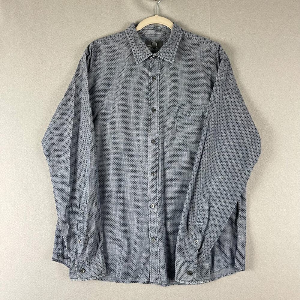 Vince Polka‎ Dot Shirt Mens Extra Large XL Blue Button Up Long Sleeve Classic